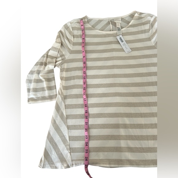 Chico's metallic gold & cream striped knit top, size 2 (like a 12) festive (NWT) - Picture 7 of 12
